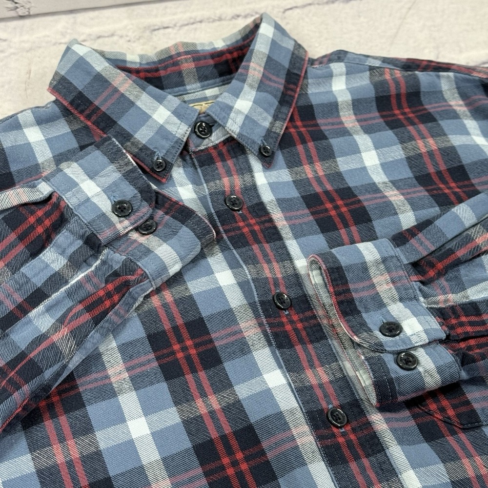 LL BEAN Men's Scotch Plaid Flannel Shirt L Reg Navy Red Button Down‎ 275557